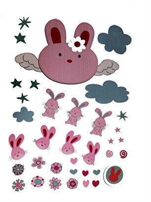  Duvar Süsü (sticker)tavşan Desenli Pvc 70x50x0,5cm | Decoverse