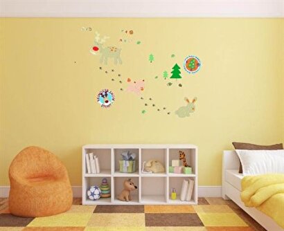  Duvar Süsü (sticker) Ormanlı Desenli Pvc 48x33x0,5cm | Decoverse