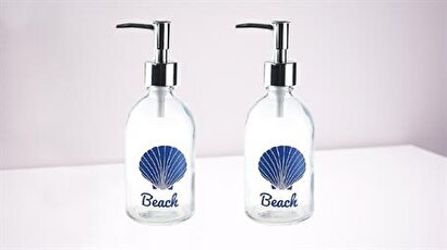 Banyo Seti Cam Sıvı Sabunluk 2 Adet,plaj Yazılı 6x6x10cm 250ml | Decoverse