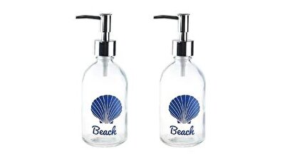 Banyo Seti Cam Sıvı Sabunluk 2 Adet,plaj Yazılı 6x6x10cm 250ml | Decoverse