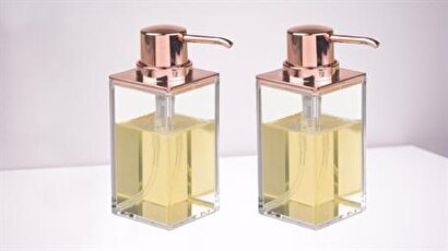  Banyo Seti Sıvı Sabunluk 2 Adet Modern Altın Bakır Tasarımlı 6x6x15cm 400ml | Decoverse