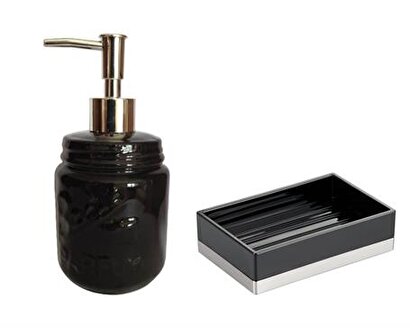  Siyah Seramik Sıvı Sabunluk Ve Akrilik Sabunluk 2 Li Banyo Seti | Decoverse
