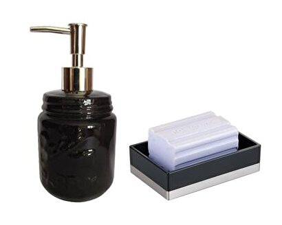  Siyah Seramik Sıvı Sabunluk Ve Akrilik Sabunluk 2 Li Banyo Seti | Decoverse