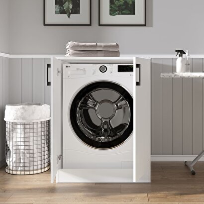  Teta Home Beyaz Çamaşır Makinesi Dolabı Kapaklı | Decoverse