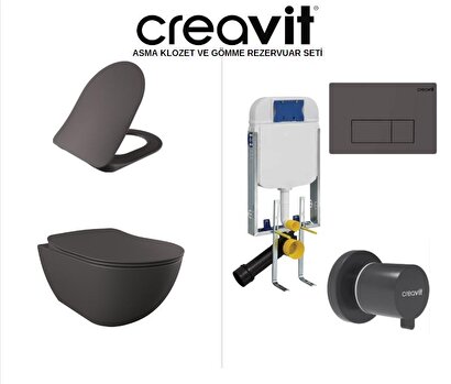  Creavit FE322 Asma Klozet ve Gömme Rezervuar Seti Antrasit Mat | Decoverse