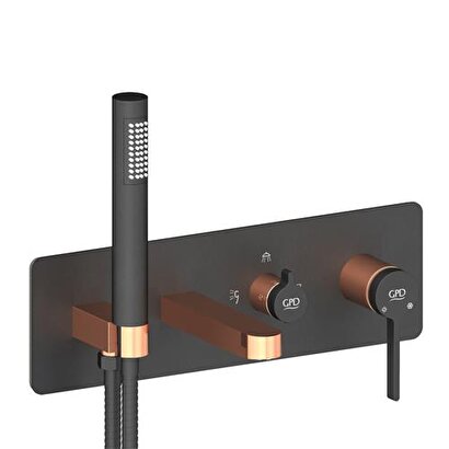  Gpd Kombine Ankastre Banyo Bataryası 3 Yönlü Siyah-rosegold Mka165-s | Decoverse