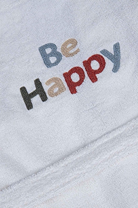  Be Happy Erkek Çocuk Bornoz %100 Pamuk Nakışlı Krem/lacivert | Decoverse