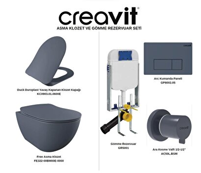  Creavit Fe322 Asma Klozet Ve Gömme Rezervuar Seti Basalt Mat | Decoverse