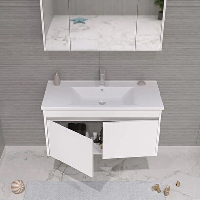  Orka Side 100 cm Kapaklı Beyaz Banyo Dolabı Alt Modül Lavabo | Decoverse