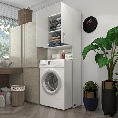  Kenzlife çamaşır makinesi dolabı sinemmdf Beyaz 180x066x30 % 100 mdf full mdf banyo kiler kapaklı arkalıklı | Decoverse