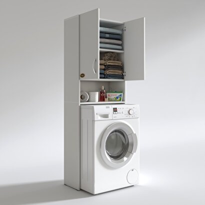 Kenzlife çamaşır makinesi dolabı sinemmdf Beyaz 180x066x30 % 100 mdf full mdf banyo kiler kapaklı arkalıklı | Decoverse