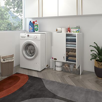 Kenzlife çamaşır makinesi dolabı sinemmdf Beyaz 180x066x30 % 100 mdf full mdf banyo kiler kapaklı arkalıklı | Decoverse