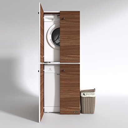 Kenzlife çamaşır-bulaşık makinesi dolabı kapaklı roksana Ceviz 180x70x60 banyo çift katlı arkalıksız | Decoverse