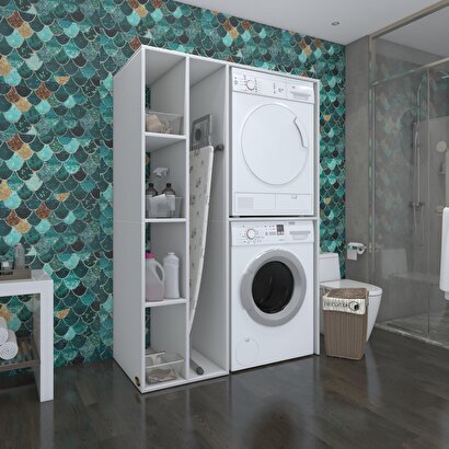 Kenzlife çamaşır-kurutma makinesi dolabı alyushamdf sol Beyaz 180x120x60 % 100 mdf full mdf banyo kapaksız arkalıksız | Decoverse