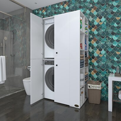 Kenzlife çamaşır-kurutma makinesi dolabı kapaklı fedyenkamdf Beyaz 180x090x60 % 100 mdf full mdf banyo arkalıksız | Decoverse