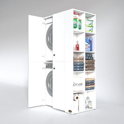 Kenzlife çamaşır-kurutma makinesi dolabı kapaklı fedyenkamdf Beyaz 180x090x60 % 100 mdf full mdf banyo arkalıksız | Decoverse