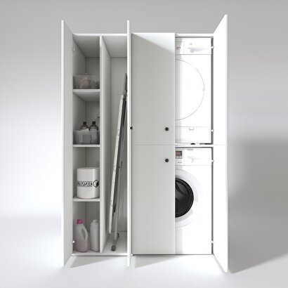 Kenzlife çamaşır-kurutma makinesi dolabı kapaklı yaromiramdf sol Beyaz 180x120x60 % 100 mdf full mdf banyo arkalıksız | Decoverse