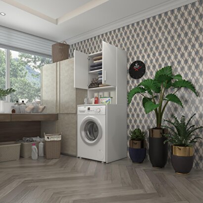 Kenzlife çamaşır makinesi dolabı raisa Beyaz 180x066x60 banyo ofis kapaklı arkalıklı | Decoverse