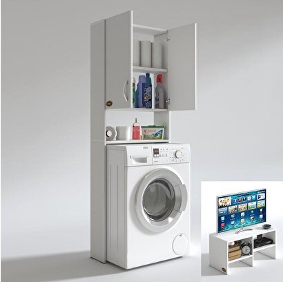 Kenzlife çamaşır makinesi dolabı veronika byz kurutma banyo dolabı + tatabanya tv sehpası hediyeli | Decoverse