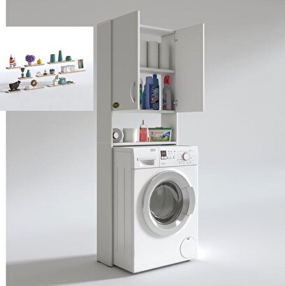 Kenzlife çamaşır makinesi dolabı veronika byz kurutma banyo dolabı + bendokuz duvar rafı hediyeli | Decoverse