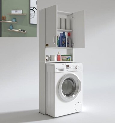 Kenzlife çamaşır makinesi dolabı veronika byz kurutma banyo dolabı + debernuş duvar rafı hediyeli | Decoverse
