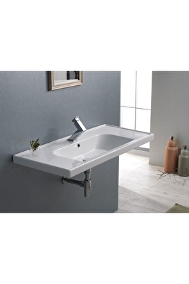  Turkuaz Cerastyle Frame Etajer Uyumlu Damlalıklı Lavabo 90*45 Cm | Decoverse