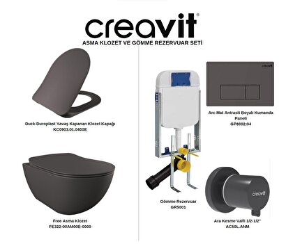 Creavit FE322 Asma Klozet ve Gömme Rezervuar Seti Antrasit Mat | Decoverse