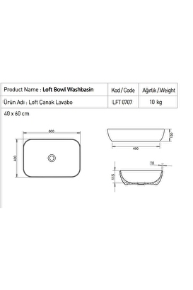  Lavabo Çanak 40x60 ( Loft ) | Decoverse