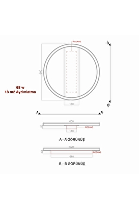  Tavan Tipi Led Avize Plafonia Transparent 60 Cm Daire | Decoverse