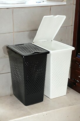 İronika 2'li Kirli Çamaşır Banyo Seti - Bölmeli Kirli Çamaşır Sepeti Siyah-Beyaz | Decoverse