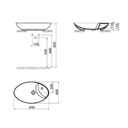 Creavit Petra Oval Asimetrik Tezgah Üzeri Lavabo 65 cm Beyaz PR065-00CB00E-0000 | Decoverse