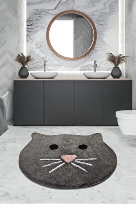 Cat Füme 90x90 Cm Banyo Halısı Yıkanabilir, Kaymaz Taban | Decoverse