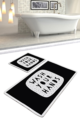 Wash Your Hands Black Djt 2 Li Set Banyo Halısı Klozet Takımı | Decoverse