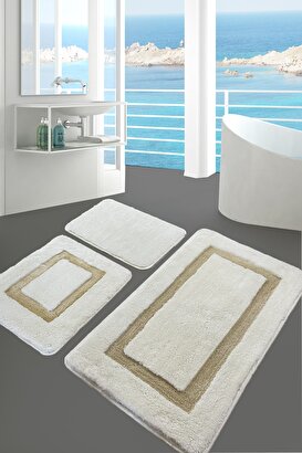 Quadrato Taş 3 Lü Set Banyo Halısı Paspas Kaymaz Taban Yıkanabilir | Decoverse