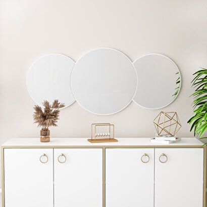 Royal Large Beyaz 3 Parçalı Modern Dekoratif Ayna | Decoverse