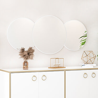Royal Large Beyaz 3 Parçalı Modern Dekoratif Ayna | Decoverse