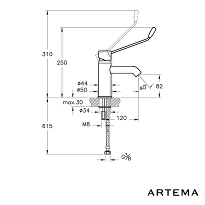 Artema Minimax S Bedensel Engelli Lavabo Bataryası A42312STA | Decoverse