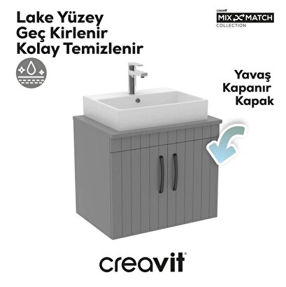 Creavit D10 Next Lavabo Dolabı Kapaklı 65 cm Kül Gri Lake Kapak | Decoverse