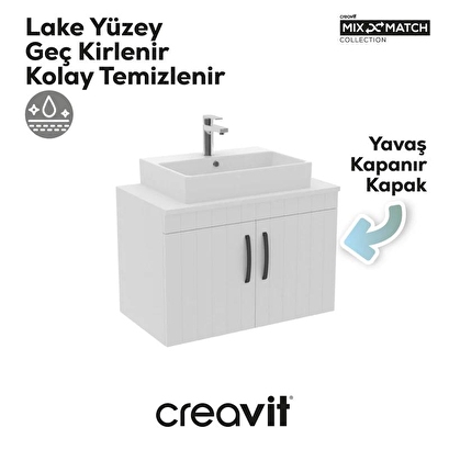 Creavit D10 Next Lavabo Dolabı Kapaklı 80 cm Beyaz Lake Kapak | Decoverse