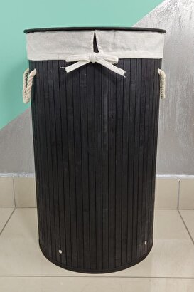 Digithome Yuvarlak Bambu Çamaşır Sepeti Siyah - CL-6001-05 C1-1-121 | Decoverse