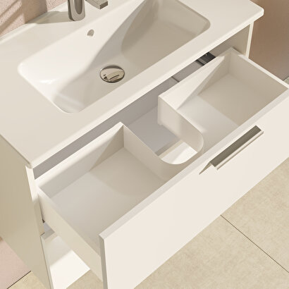  VitrA Mia 75024 Banyo Dolabı Seti, Çekmeceli, 80 cm, Parlak Beyaz | Decoverse
