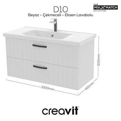 Creavit D10 Eksen Lavabo Dolabı İki Çekmeceli 100 cm Beyaz Lake Kapak | Decoverse