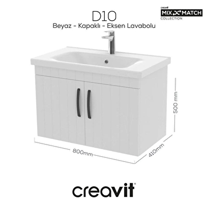 Creavit D10 Eksen Lavabo Dolabı Kapaklı 80 cm Beyaz Lake Kapak | Decoverse