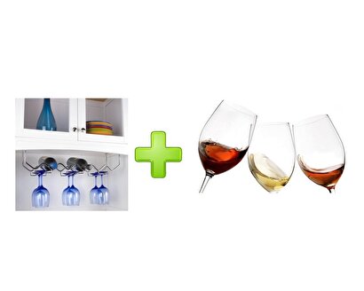 Cam Kadeh Üçlü Set (Ayaklı Su Bardak ) Ve Bir Adet Şaraplık Ve Bardak Kurutucu  Set | Decoverse