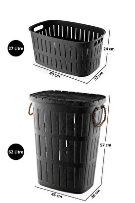 İronika 2'li Halatlı Kirli Çamaşır Sepeti Genel Amaçlı Organizer Sepet (2 li Set) Antrasit | Decoverse