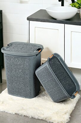 İronika 5 Parça Kirli Çamaşır Sepeti Çöp Kovası Klozet Fırçası Banyo Tuvalet Klozet Takımı Çeyiz Seti Antrasit | Decoverse