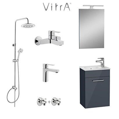 VitrA 40cm Antrasit Banyo Dolabı + Duş Sistemi + Batarya Set | Decoverse