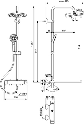  Ideal Standard B2266AA IdealJet Duş Sistemi-Aplike Duş Bataryası Dahil | Decoverse