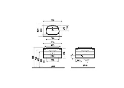  VitrA Frame 62287 Lavabo Dolabı, Tek Çekmeceli, T. Üstü Lavabolu, 80cm, Mat S. Siyah - H. Siyah Meşe | Decoverse
