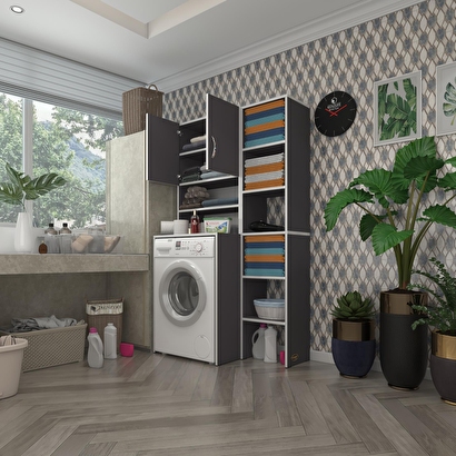  Kenzlife çamaşır makinesi dolabı hayzummaks gri 180*096*55 banyo kiler çift kapaklı arkalıklı | Decoverse